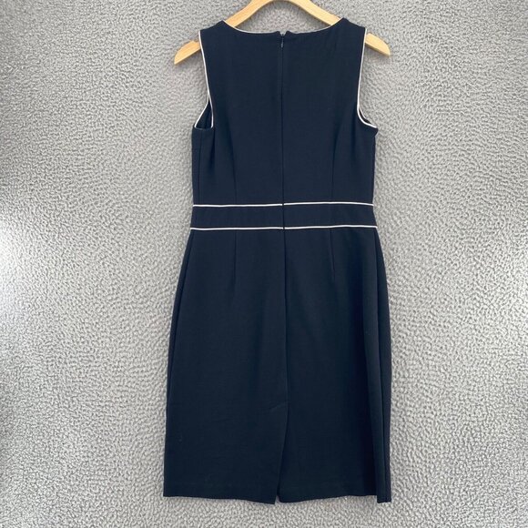 Talbots Dress Womens 4 Black Sheath Ponte Knit Contrast Piping Detail Sleeveless - Picture 3 of 10